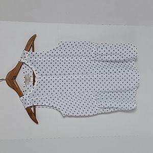 Loft Petites Women's White Black Geometric 1/2 Button Sleeveless Top, XXSP